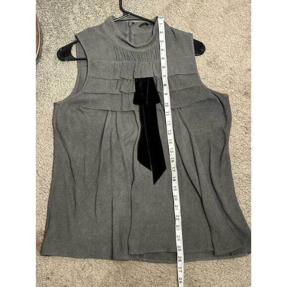 Theory Sleeveless Ruffles Top With Velvet Bow Gray SZ Medium Viscose Office Wear - Picture 7 of 7